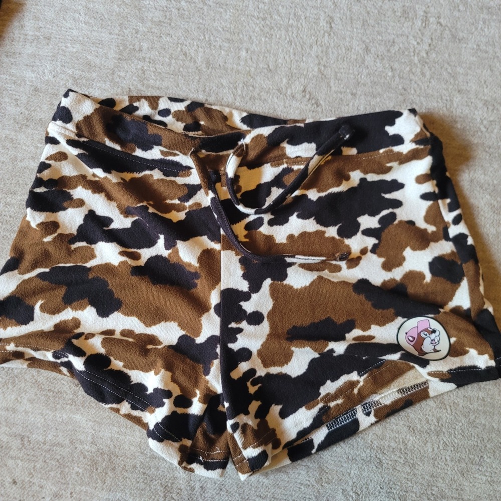 Buc-ees Cow Print Lounge Shorts Womens Medium Brown Black Animal Print Western